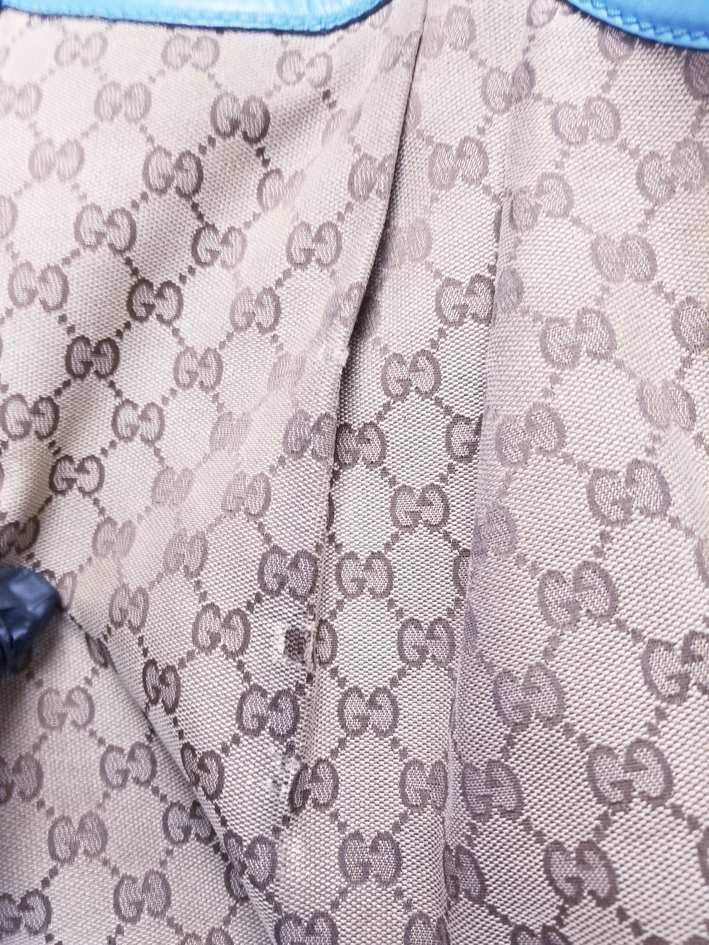 Gucci Monogram Canvas Tote with Blue Leather Trim - Picture 7 of 11